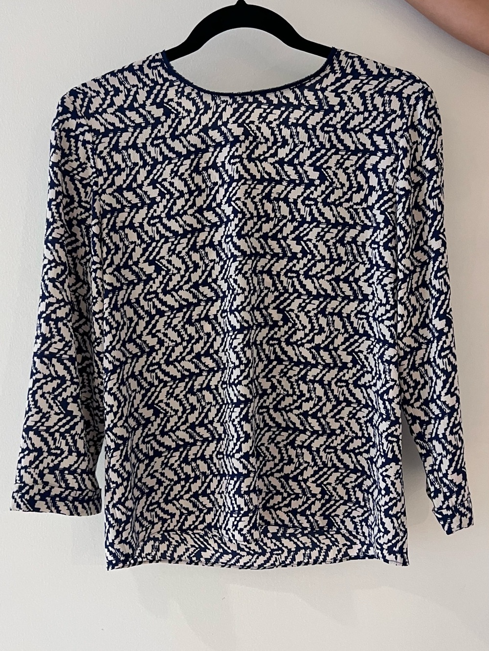 Mango Navy and White Geometric Long-Sleeve Top